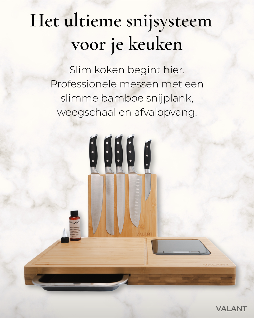 VALANT™ Bamboe Snijplank Set met Weegschaal & Messenset